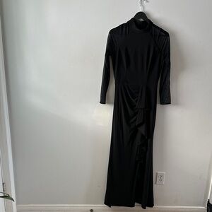 Betsy & Adam Black Long sheer Sleeve Gown